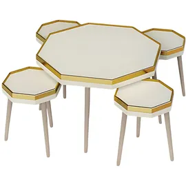JV Möbel Elegantes weißes Wohnzimmer-Set aus Holz und Edelstahl