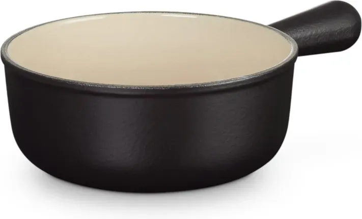 LE CREUSET Emaille Gusseisen-Fondue-Topf Mattschwarz 20cm für Käse- und Schokofondue