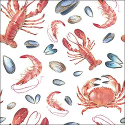 20 Servietten Papier 33x33cm 3-lag - hochwertige Einweg Papierservietten mit Meeresfrüchte Design für Strandparty Fischrestaurant Maritimes Fest Deko