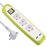 Electraline 62155 Gummy-Line Steckdosenleiste 3-Fach mit Schalter + 2 USB 2.1A, Kabel 2m / Mehrfachsteckdose/Tischsteckdose Steckerleiste, Extra Flacher Stecker, grün