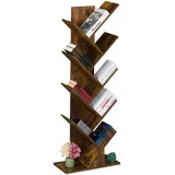 Relaxdays Bücherregal, 9 Ebenen, HBT: 138 x 51 x 25 cm, Baum-Design, Bücher, CDs, Dekoregal, Wohnzimmerregal, braun