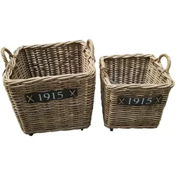 Feuerholzkorb Holzkorb Kaminholzkorb 2-tlg. Rattan Rollen Wohnzimmer Kamin Set