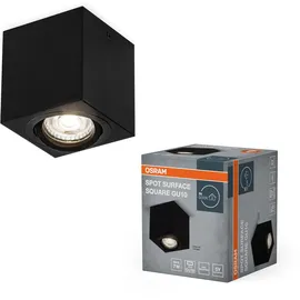 Osram Spot Surface Square Deckenaufbauspot, schwarz, mit GU10 Sockel, kann mit einfacher oder smarter Lampe bestückt werden, flexibler Ausstrahlwinkel, Schutzklasse IP20, hochwertiges Gehäuse