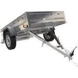 UNITRAILER PKW Anhänger Garden Trailer 201 Kipp, Autoanhänger 750kg mit 200x125cm Ladefläche, Anhänger bis 750Kg mit Kippbare V-Deichsel und Aufklappbare Hintere Bordwand