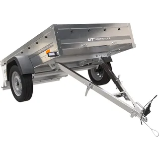 UNITRAILER PKW Anhänger Garden Trailer 201 Kipp, Autoanhänger 750kg mit 200x125cm Ladefläche, Anhänger bis 750Kg mit Kippbare V-Deichsel und Aufklappbare Hintere Bordwand