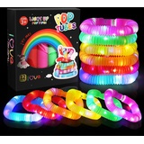 12 Stück Pop Tubes, 2024 LED Pop Tubes Fidget Toys Knicklichter Armbänder Party Deko Set Leuchtstäbe Buntes Festival Zubehör Sensorik Spielzeug Kleine Geschenke