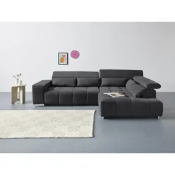 Ecksofa COTTA "Orion L-Form", schwarz, B:310cm H:70cm T:225cm, 100% Polyester, Sofas, mit Kopfteilverstellung & 5 Nierenkissen