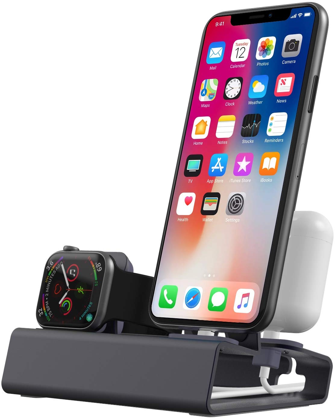Ladestation für Apple Watch und iPhone Airpods, 3 in 1 Aluminum Docking Station Halterung iWatch Ständer für Apple Watch Series 8/SE2/7/6/SE/5/4/3/2/1 45mm/41mm/44mm/40mm/42mm/38mm NightStand Mode