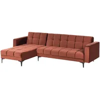 Beliani 4-Sitzer Ecksofa Samtstoff hellrot Schlaffunktion rechtsseitig ALNES