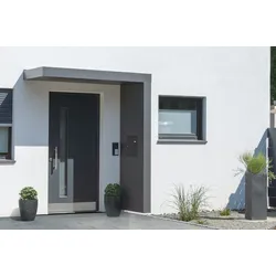 Gutta Rechteckvordach BS Plus 300 Sondermaß inkl. Seitenteil und Briefkasten (neues Modell) Seitenteil rechts Briefkasten BK, UP10-110 Edelstahl