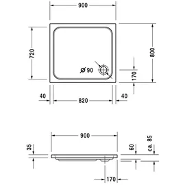 Duravit D-Code 90x80x8,5cm, weiß