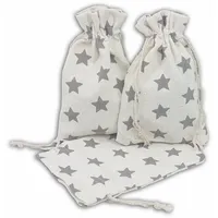 Frau WUNDERVoll® 12 Geschenksäckchen weiß, graue Sterne 15 x