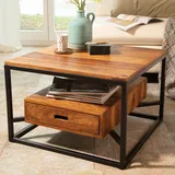 FineBuy Couchtisch FineBuy Sofatisch Massivholz 60x60x40 cm Wohnzimmertisch Schublade