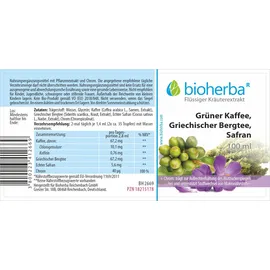 Bioherba Grüner Kaffee Griechischer Bergtee Safran Tropfen 100 ml