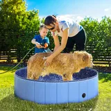 Pawhut Hundebadewanne Faltbar Badewanne Hundepool Plantschbecken Swimmingpool Wasserbecken Für Hunde Und Katzen Schwimmbecken Kunststoff+holz Blau Ø120 X H30 Cm