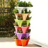 Kunststoff Stapelbar Blumentopf,Groß Erdbeerturm Hochbeet Pflanzturm Rund Pflanzkübel mit Plastik Untersetzer für Innen und Balkon Garten Terrasse Pflanzen wetterfestes Pflanzgefäß (B-Rot)