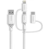 Otterbox 3in1 USBA-Micro/Lightning/USBC Robustes Kabel, Performance Serie, weiß,