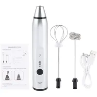 Leistungsstarker Tragbarer Milchaufschäumer mit 3 Geschwindigkeiten, Mini-Milchshaker, Elektrischer Handmilchaufschäumer, Hand-Ei-Schläger Kit, Elektrischer Kaffeemixer für Café-Shops(Silber)