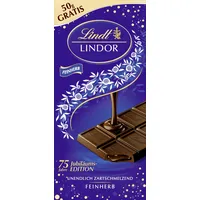 Lindt Schokolade LINDOR Feinherb | 150g Tafel | Feinherbe Schokolade mit einer unendlich zartschmelzenden Füllung | Schokoladentafel | Schokoladengeschenk | LINDOR 75 Jahre Jubiläums Edition