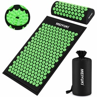 Acupressure Massage Mat and Acupressure Pillow with Carry Bag Relaxation & Meditation - Akupressurmatte mit Kissen Acupressure Set Including Neck Pillow for Neck and Back Pain (Schwarz+grün)