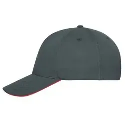 5 Panel Sandwich Cap Bio Baumwolle MB6238, graphit/rot, Einheitsgröße - graphit