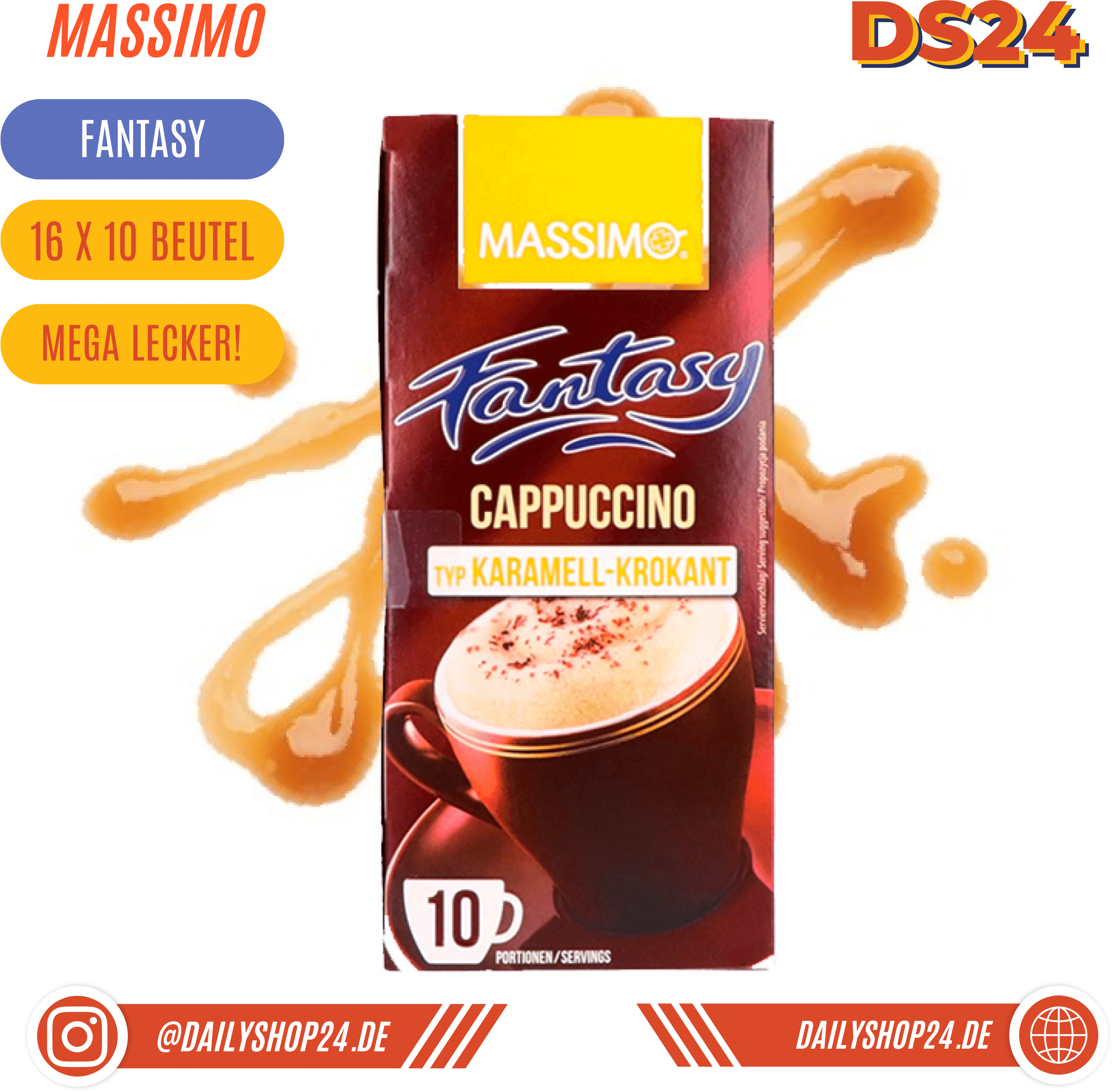 MASSIMO Kaffe Sticks - 16 Stück Vorteilspack / Cappuccino Karamell Krokant