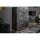 Riess-Ambiente riess-ambiente.de Massiver Barschrank Scorpion 141cm schwarz Mangoholz mit 3D Schnitzereien