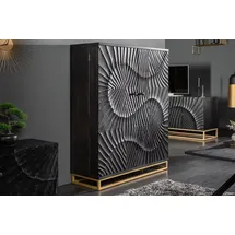 Riess-Ambiente riess-ambiente.de Massiver Barschrank Scorpion 141cm schwarz Mangoholz mit 3D Schnitzereien