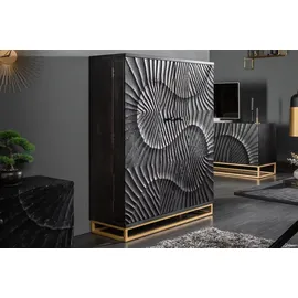 Riess-Ambiente riess-ambiente.de Massiver Barschrank Scorpion 141cm schwarz Mangoholz mit 3D Schnitzereien