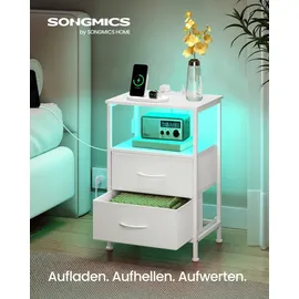 Songmics BELLAH Kollektion - Nachttisch mit Ladestation, Beistelltisch mit App-gesteuerter, einstellbarer LED-Beleuchtung, 1 offenes Fach