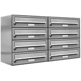 AL Briefkastensysteme 8er Premium V2A Edelstahl silber inkl. Zeitungsfach