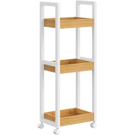 Songmics Badezimmerregal mit 3 Ebenen schmal platzsparend weiß-naturfarben