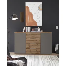 SchlafKONTOR Kombikommode Capri 150 x 90 x 38 cm Wildeichefarben / Basaltgrau