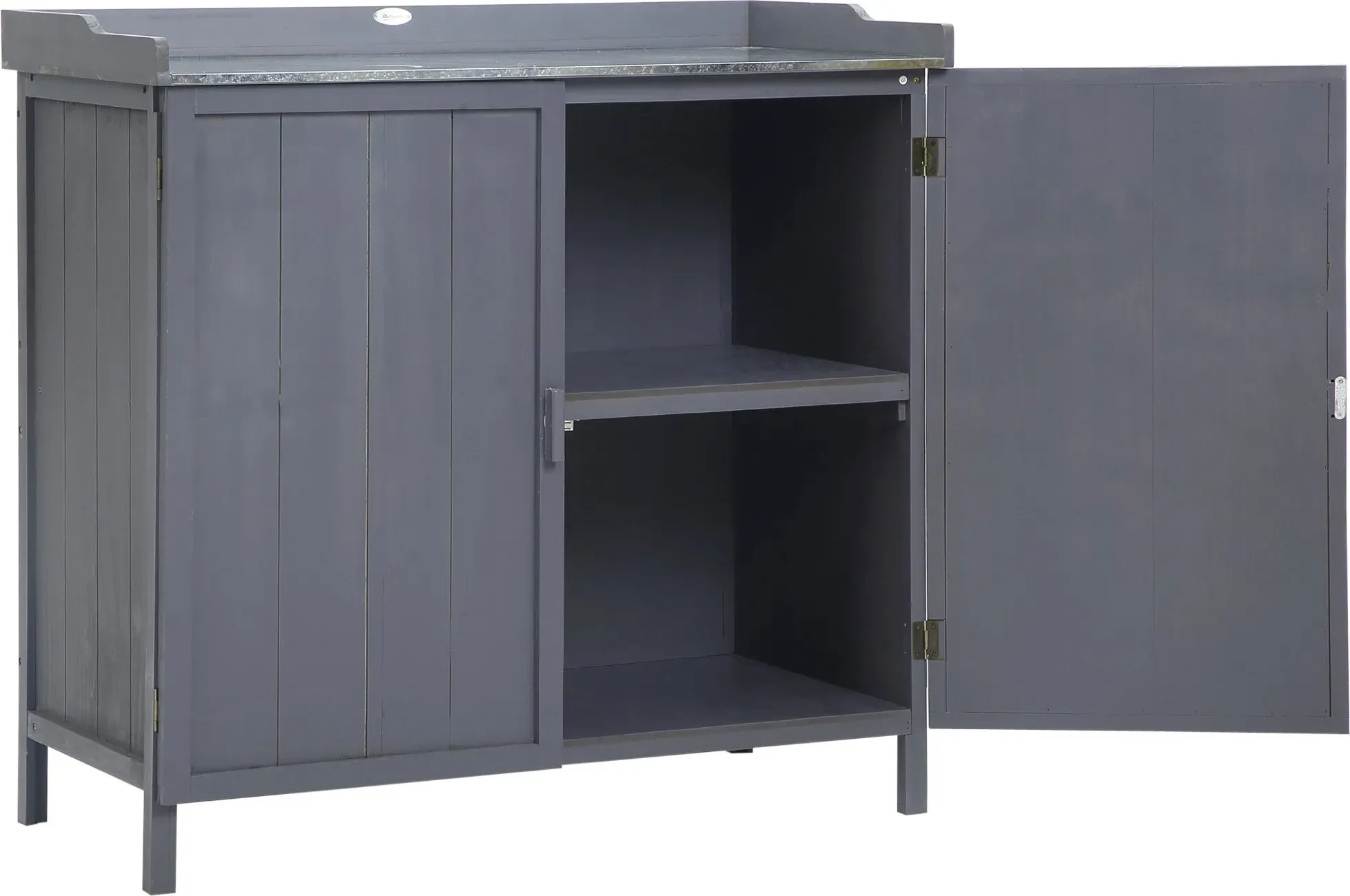 Outsunny Freistehender Gartenschrank-Pflanztisch-Kombination Doppeltür, Regal, verzinkte Metallplatte - grau   Aosom