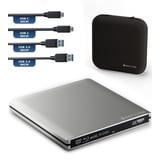 techPulse120 Externes USB 3.1 USB-C UHD 4k 3D M-DISC Blu-ray DVD CD BDXL HDR10 128GB Laufwerk Brenner Burner Superdrive BD Imperator Paket Tasche 90cm Anschlusskabel Aluminium Silber