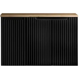 [en.casa] Waschbeckenunterschrank Skelbolu mit 3 Türen 90x60x40cm Schwarz/Eichenoptik [en.casa]