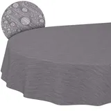 Tischdecke abwaschbar Wachstuch Wachstuchtischdecke Gartentischdecke Leinen-Optik Pflegeleicht Wasserabweisend 280 x 140cm (Oval) Grau Schnittkante