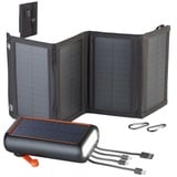 revolt Kurbeldynamo: Solar-Powerbank mit Kurbel & Extra-Solarpanel, 30.000 mAh, PD 20 Watt (Dynamo Powerbank, Kurbel-Dynamo- & Solar-Powerbank, Handy Ladestation)