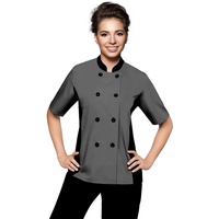 Uniformates Damen Kochjacke mit kurzen Ärmeln XS (To Fit Bust 32-33) grau/schwarz