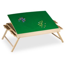 relaxdays Puzzleunterlage Puzzletisch mit 4 Schubladen, (1-tlg) braun|gelb|grün