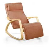 Brigros WeHome Swing Amor Schaukelstuhl mit Armlehnen aus Holz, Rocking Chair, Schaukelsessel mit Verstellbarer Fußstütze, Wohnzimmerstuhl, Schlafzimmersessel (Stoff, Ziegelstein)