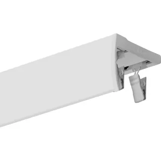 Voppi Aluminium Gardinenschiene mit Blende 2-läufig 280 cm weiß, silent Gleiter mit Klammern und Haken, Vorhangschiene, Deckenmontage - Weiß