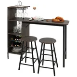 Costway 3 tlg. mit Hockern), mit Weinregal & Halterungen braun