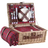 HYBDAMAI Picknickkorb Set für 4 Person mit Kühlfach und wasserdichte Picknickdecke, Abnehmbarer Riemen, Besteck Set, für Camping, Strand, Wandern, BBQ und Familie/Paare Geschenke, Zubehör
