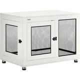 PawHut Hundekäfig mit 2 Türen, waschbaren Kissen, Moderne Stahl Hundebox Indoor Beistelltisch, Weiß+Schwarz, 94 x 60 x 71,5 cm