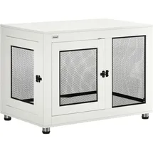 PawHut Hundekäfig mit 2 Türen, waschbaren Kissen, Moderne Stahl Hundebox Indoor Beistelltisch, Weiß+Schwarz, 94 x 60 x 71,5 cm