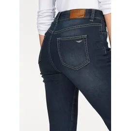 Arizona Caprijeans "mit Schlitz am Saum", Damen, Gr. 52, N-Gr, blau (dunkelblau us), Denim/Jeans, Obermaterial: 79% Baumwolle, 19% Polyester, 2% Elasthan, leichte Abriebeffekte, Basic, schmal, Jeans, schmale Passform, mit stylischen Nieten, hohe Taille, Topseller