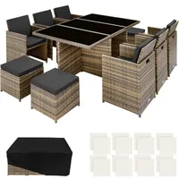 Tectake tectake® Rattan Sitzgruppe, mit Aluminiumgestell, wetterfest und UV-beständig,