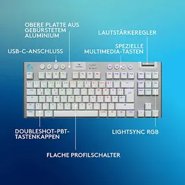 Logitech G915 X LIGHTSPEED TKL, Gaming-Tastatur, kabellos, Weiß