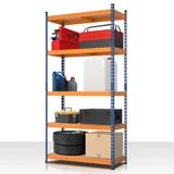 Floordirekt Schwerlastregal, Kellerregal, Lagerregal mit Stahlgestell 1050 kg Traglast (Blau-Orange, 180 x 90 x 60 cm) Rhino